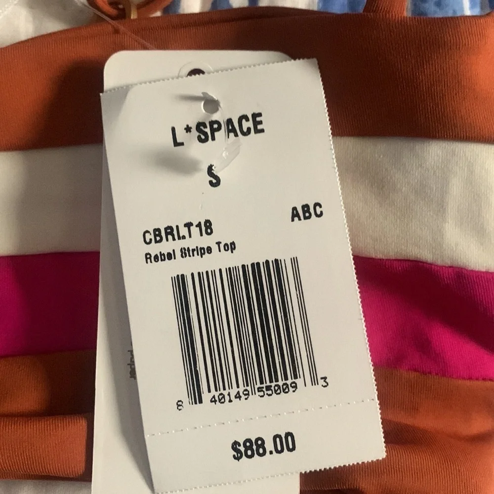 NWT L*SPACE  Rebel stripe top And bottom set amber / bougainvillea /cream small